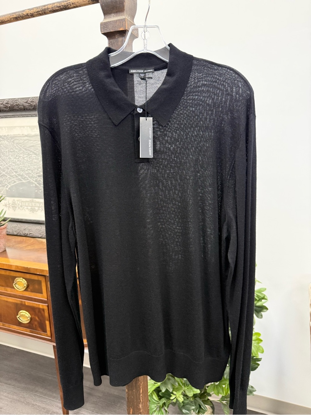 James Perse Black V-Neck Polo Sweater